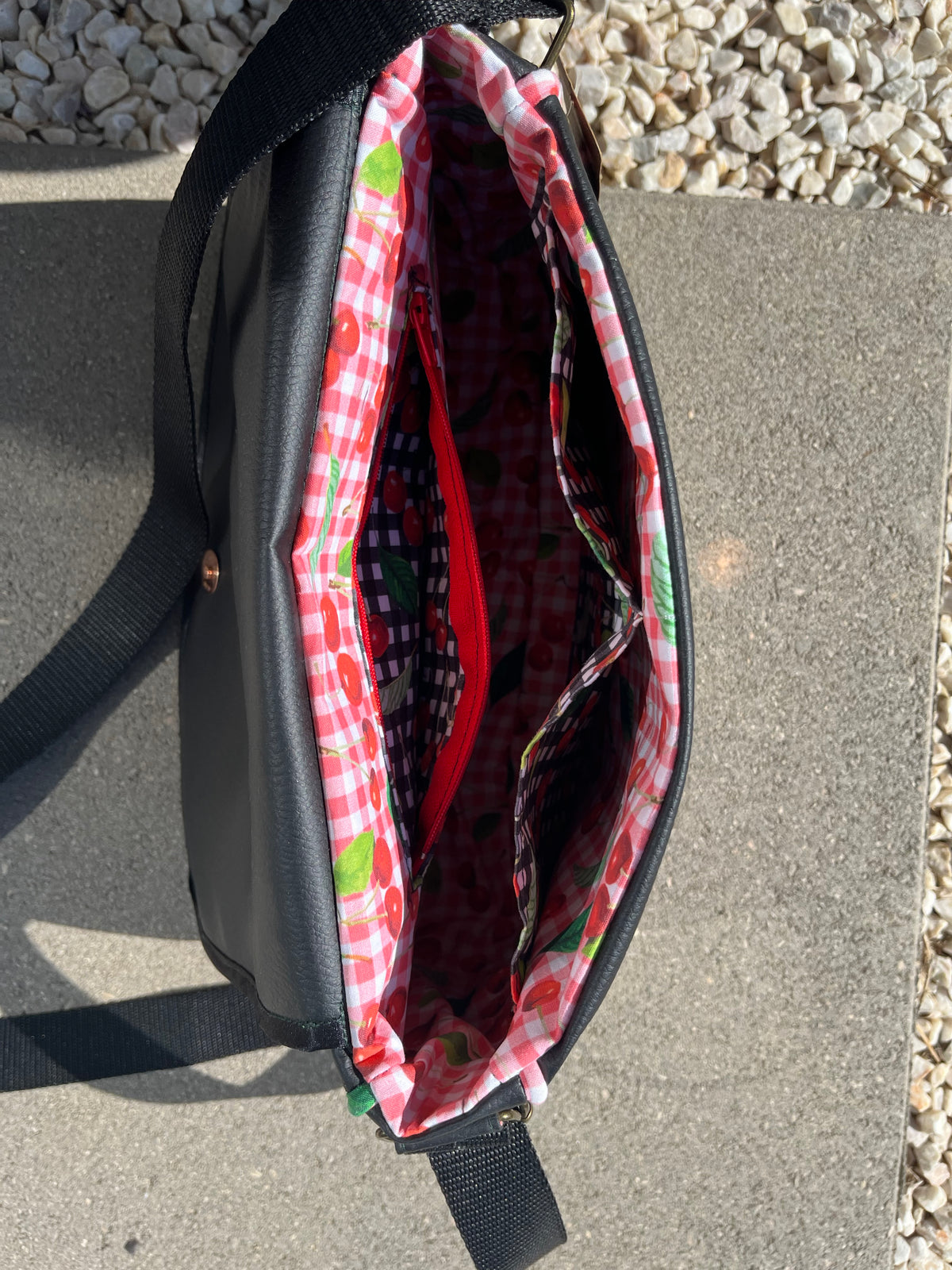 Grand sac à main - Cerises et Simili Noir