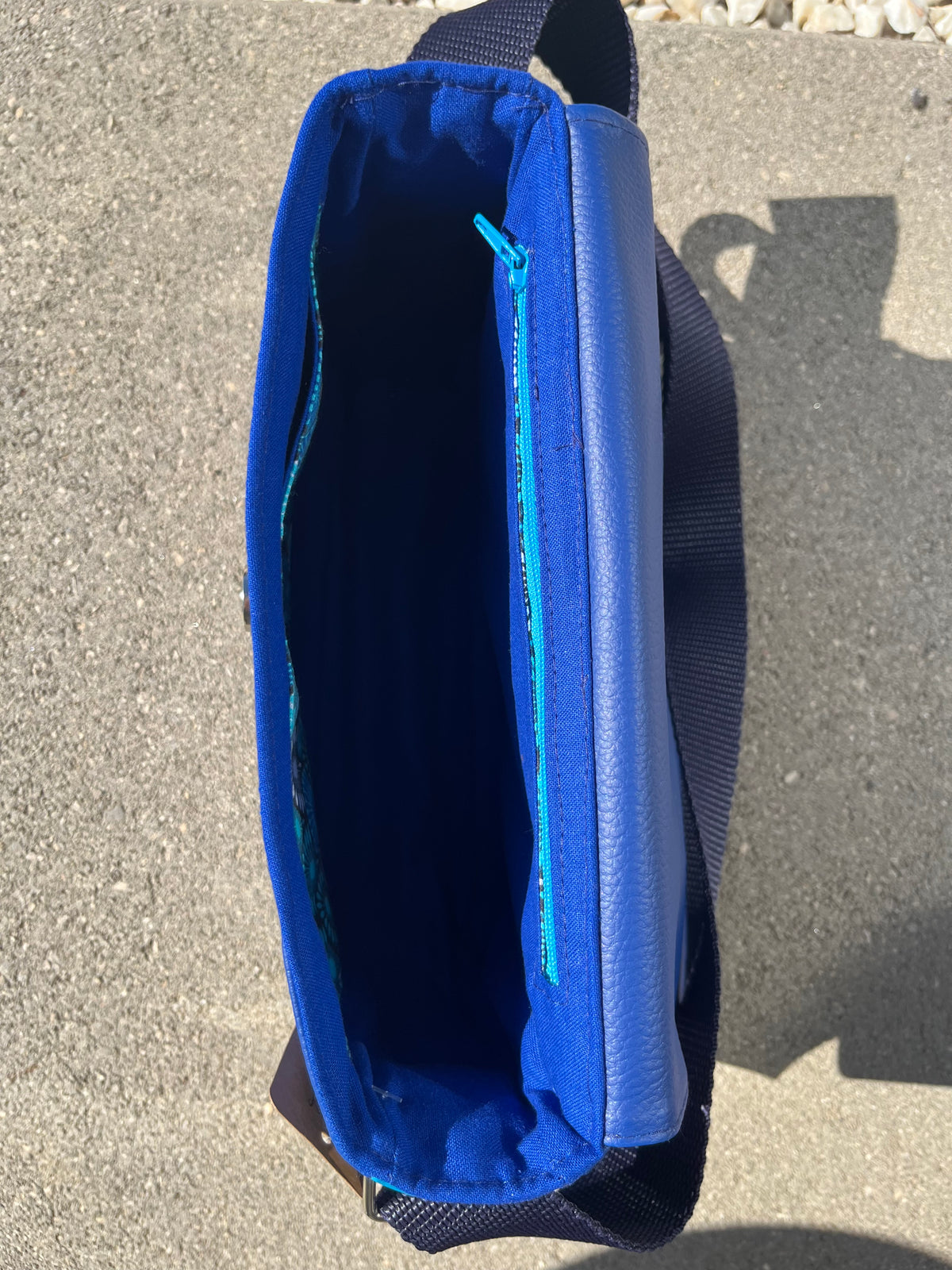 Sac à main en coton et similicuir - Eventails et Bleu
