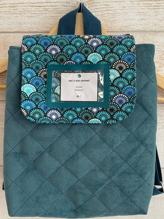 Sac à dos enfant - Eventails bleus et Velours bleu