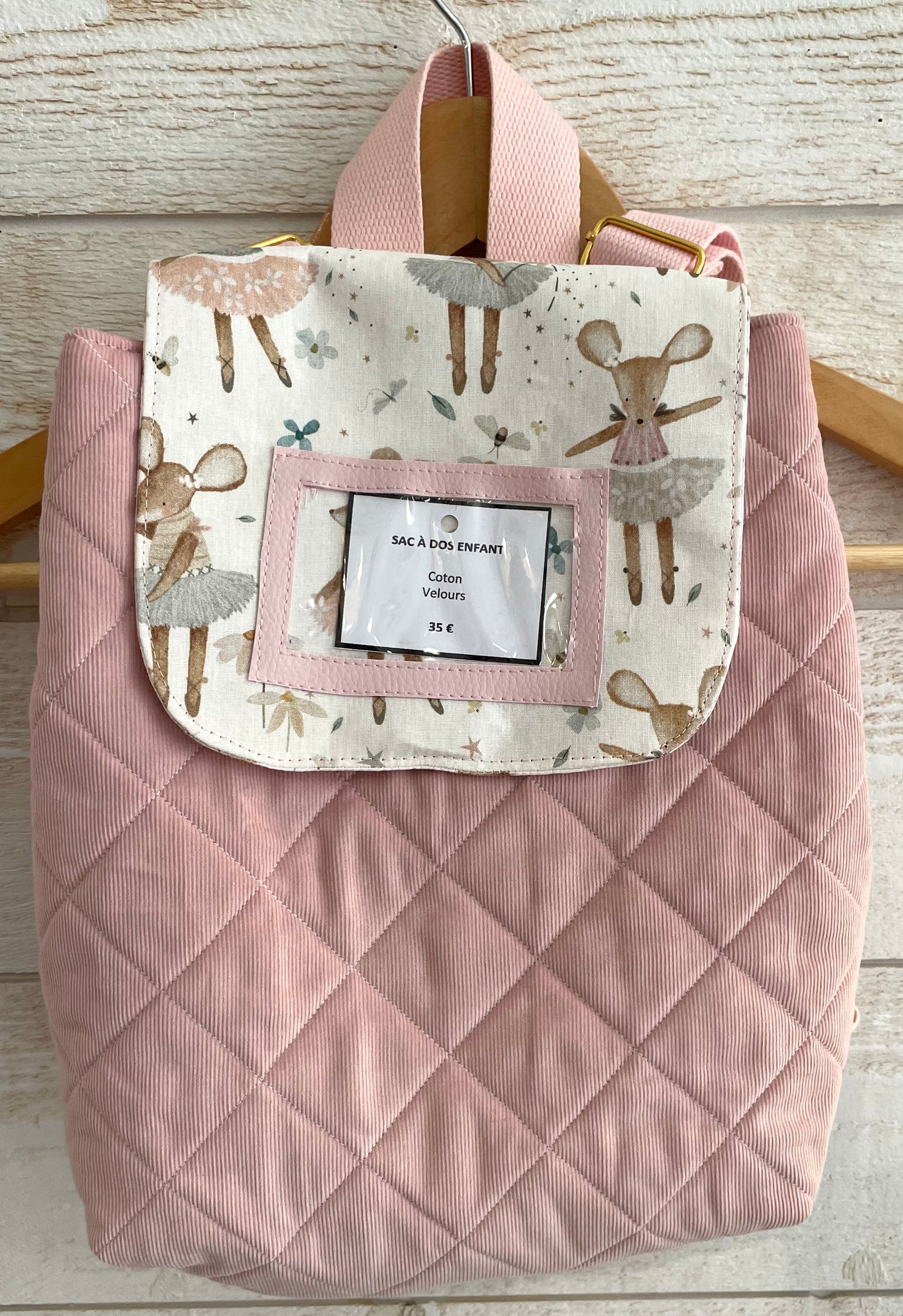 Sac à dos enfant - Souris et Velours rose