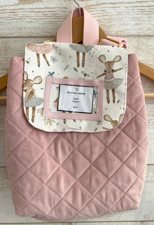 Sac à dos enfant - Souris et Velours rose