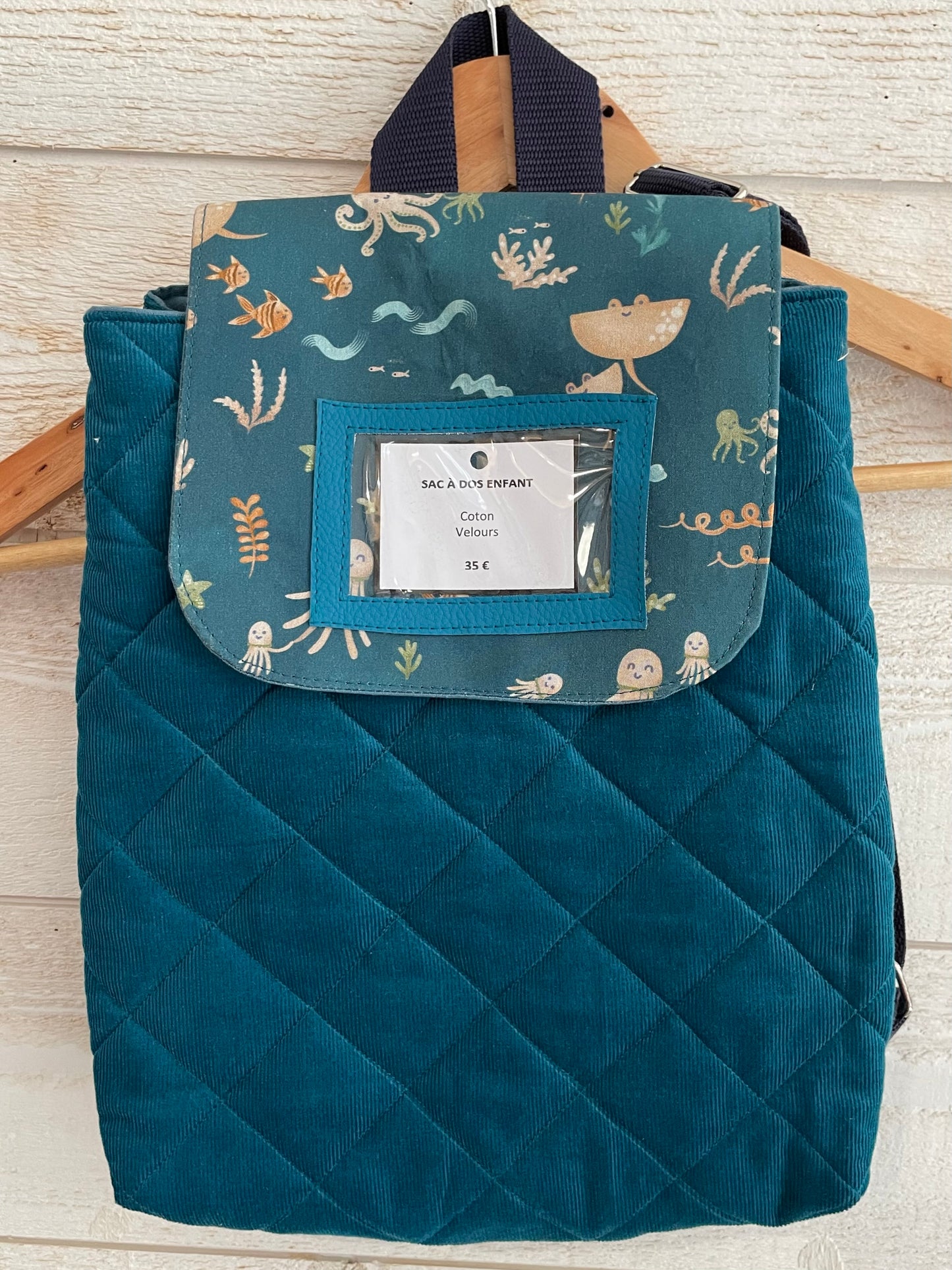 Sac à dos enfant - Animaux marins et Velours bleu
