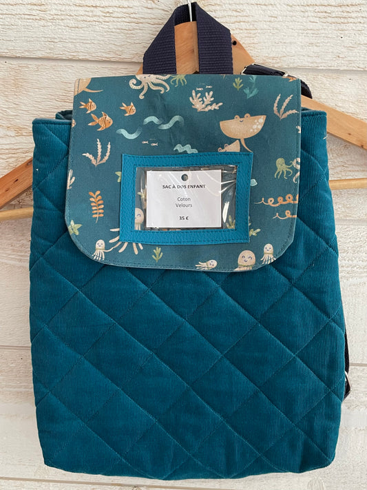 Sac à dos enfant - Animaux marins et Velours bleu