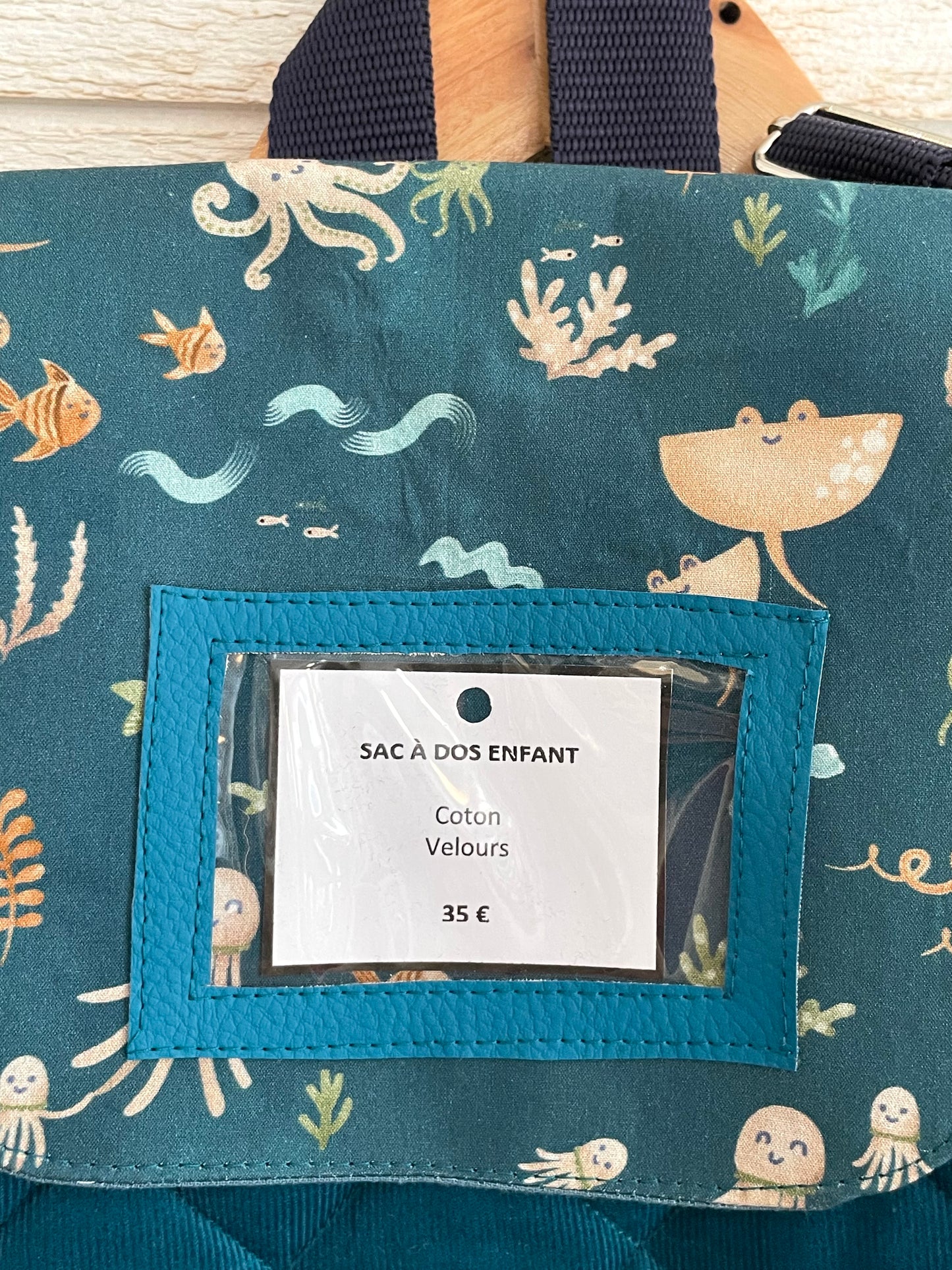 Sac à dos enfant - Animaux marins et Velours bleu