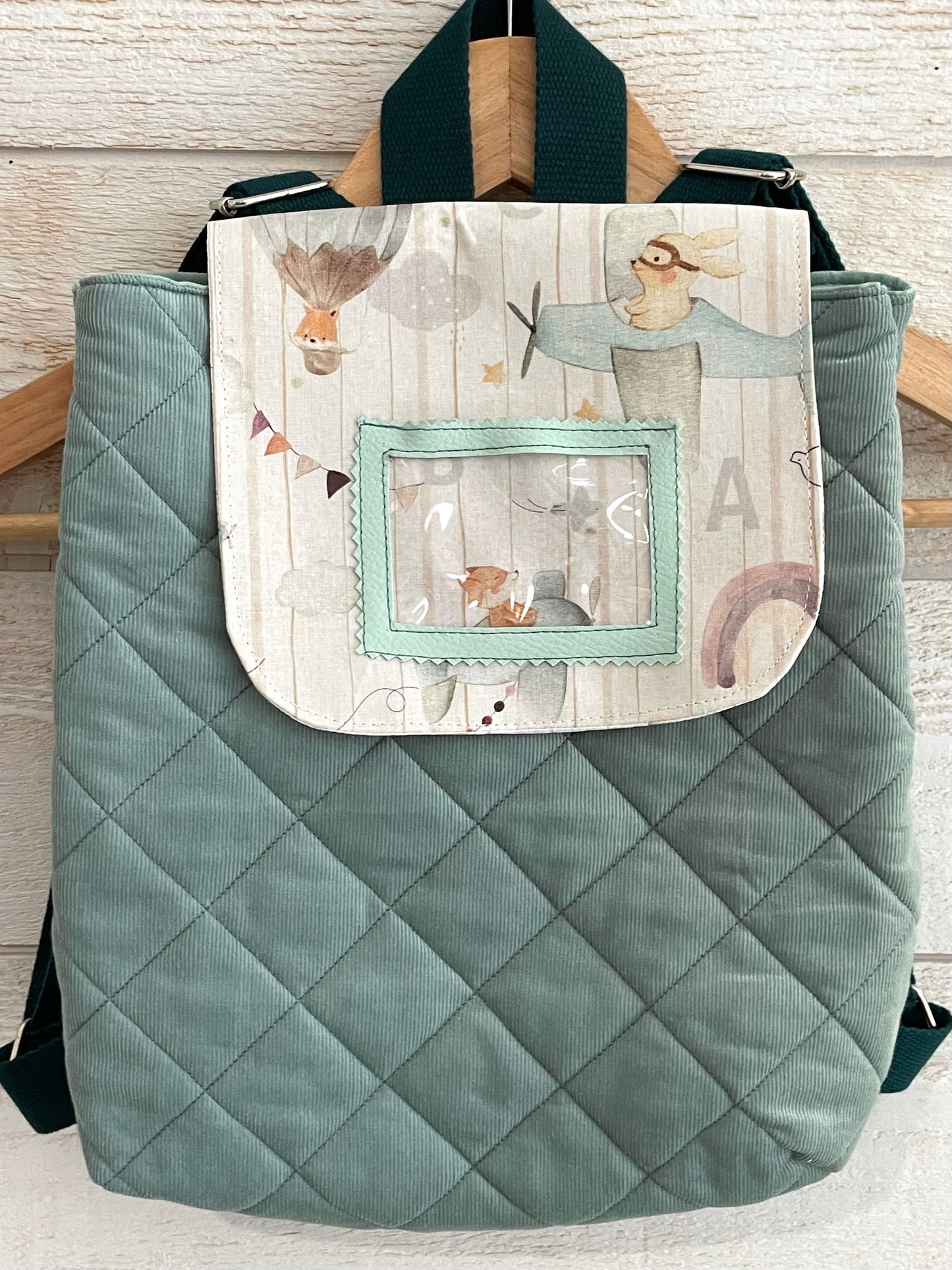 Sac à dos enfant - Avions et Velours menthe