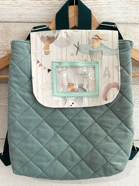 Sac à dos enfant - Avions et Velours menthe