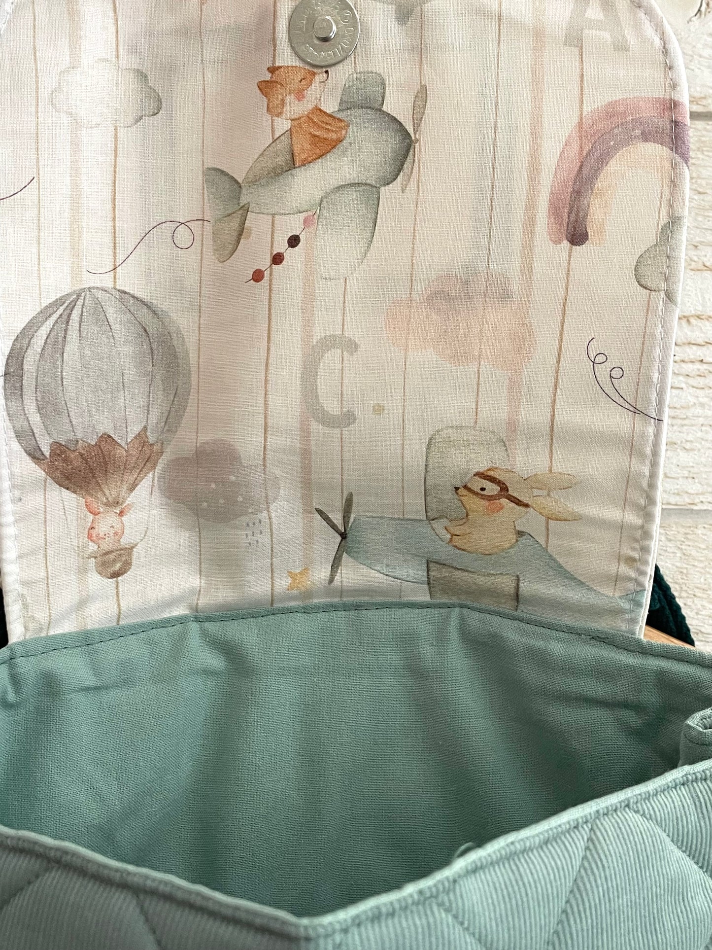 Sac à dos enfant - Avions et Velours menthe