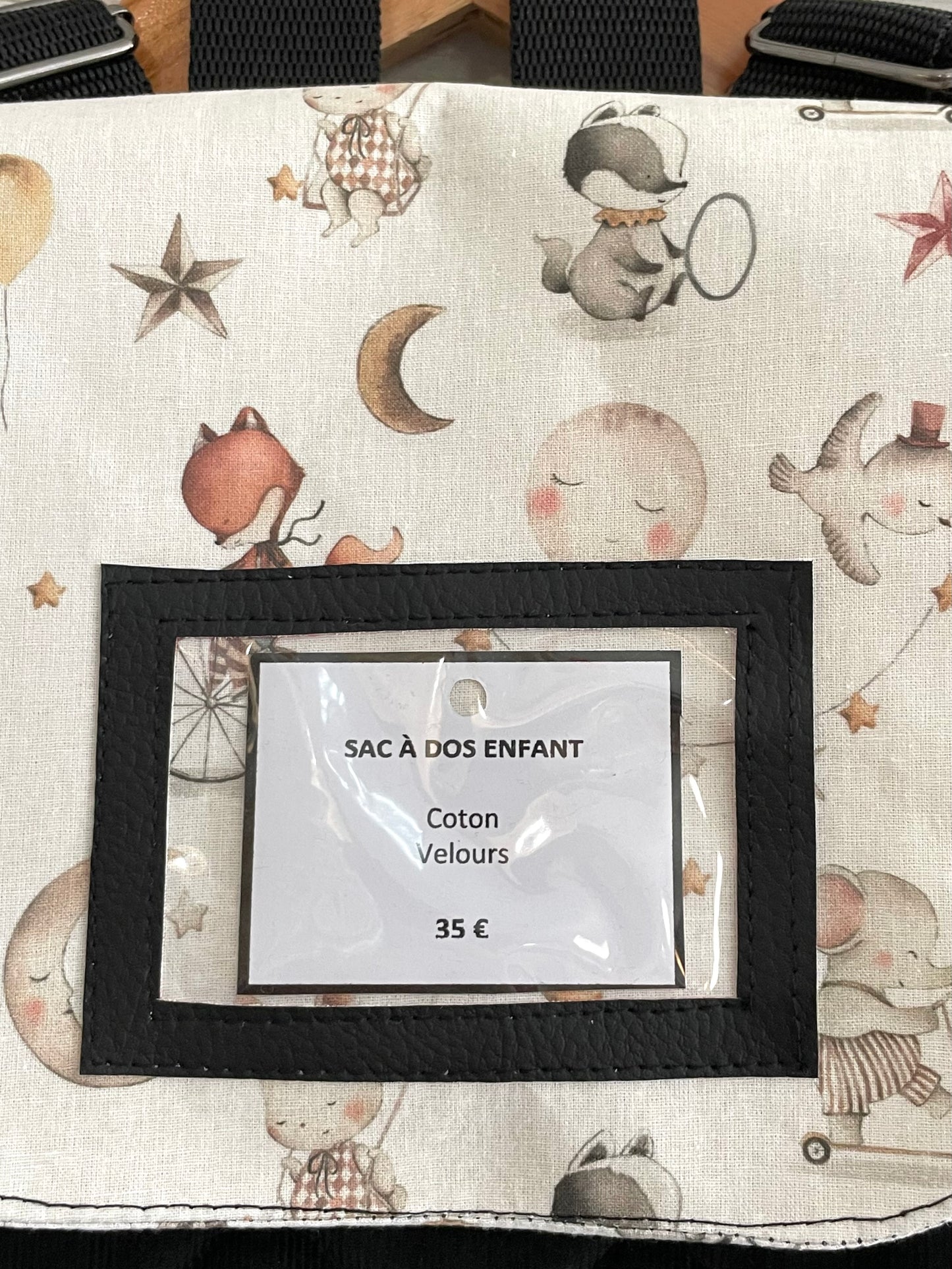 Sac à dos enfant - Animaux sur fond blanc et Velours noir