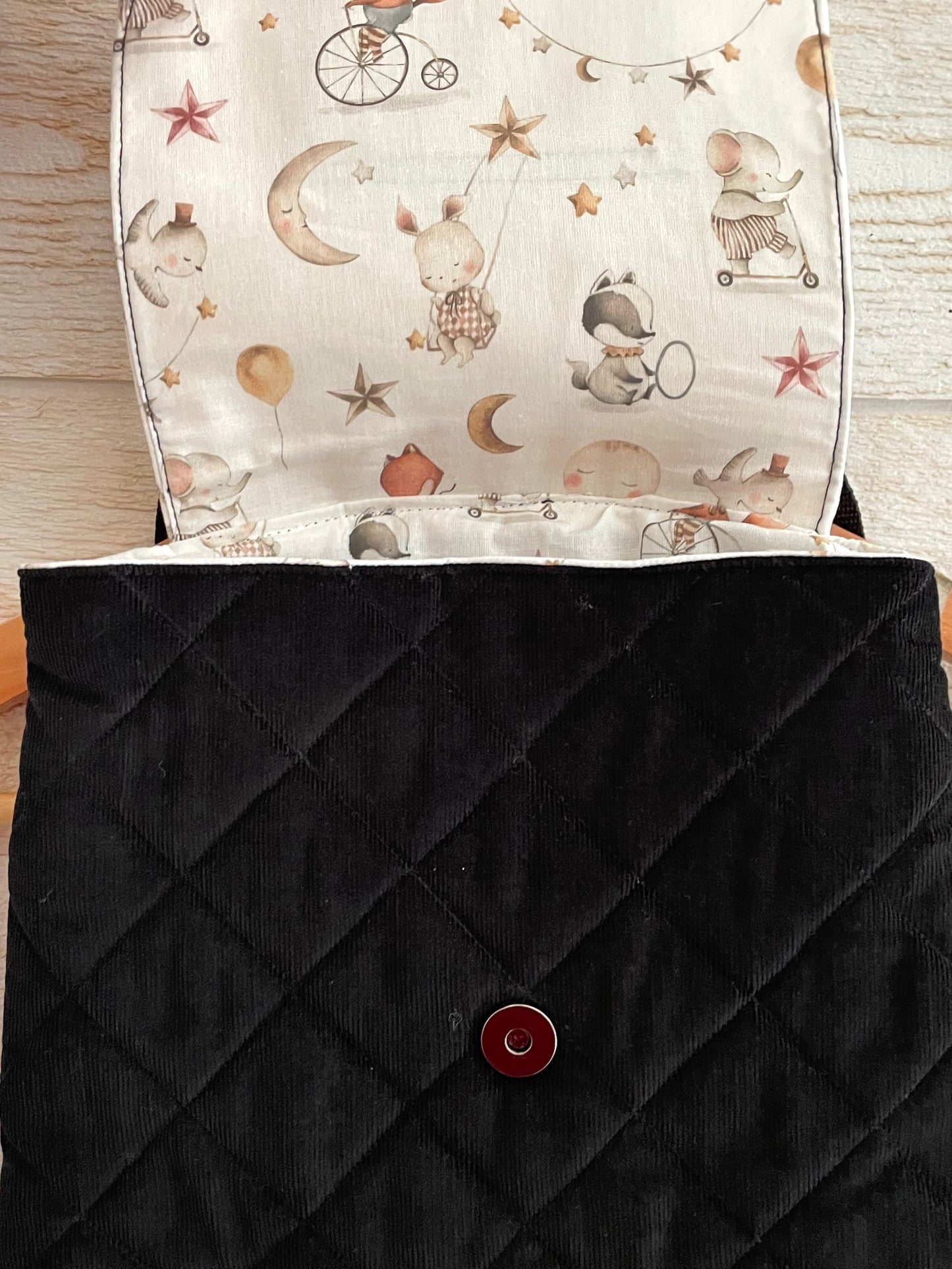 Sac à dos enfant - Animaux sur fond blanc et Velours noir