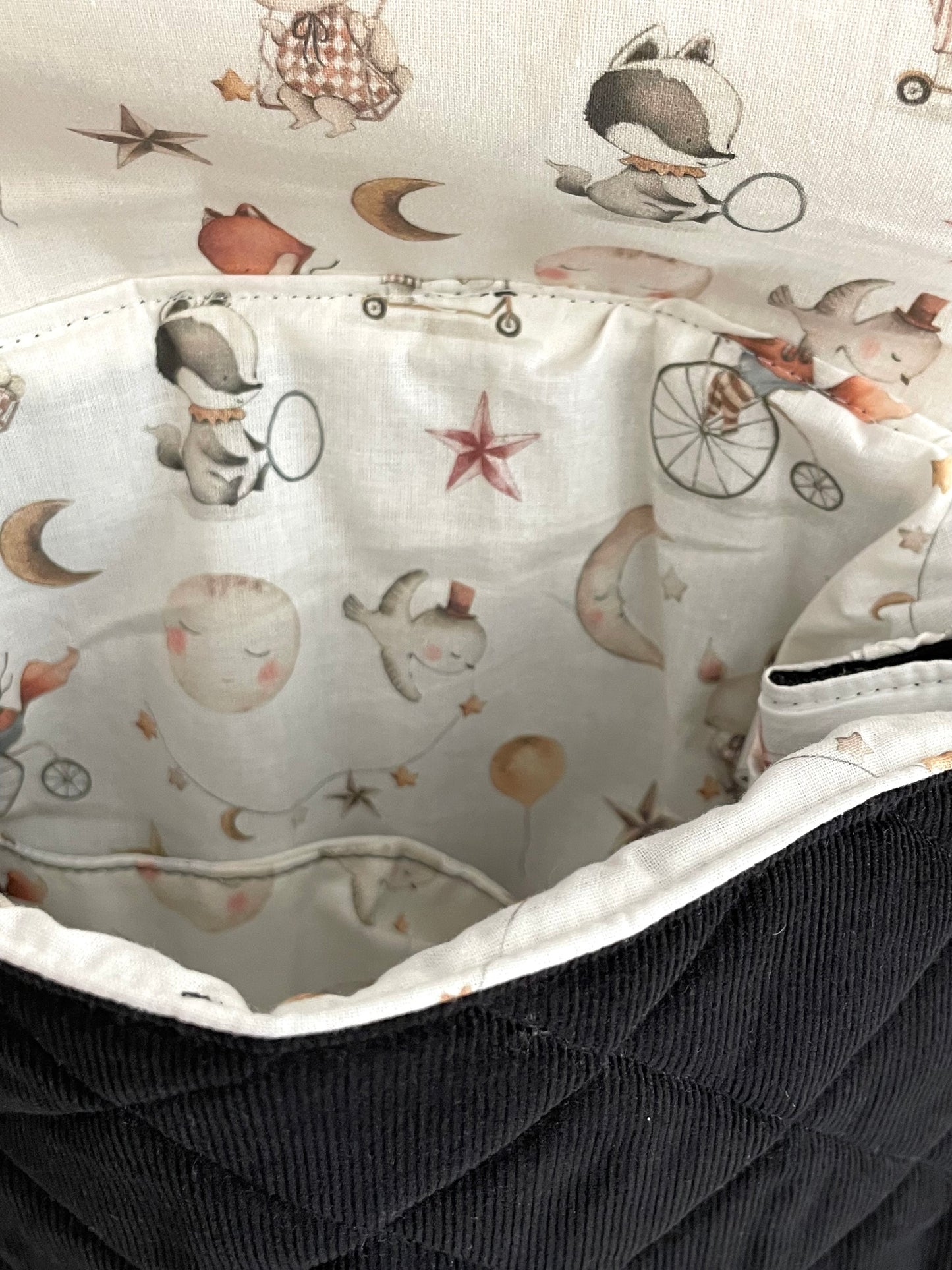 Sac à dos enfant - Animaux sur fond blanc et Velours noir