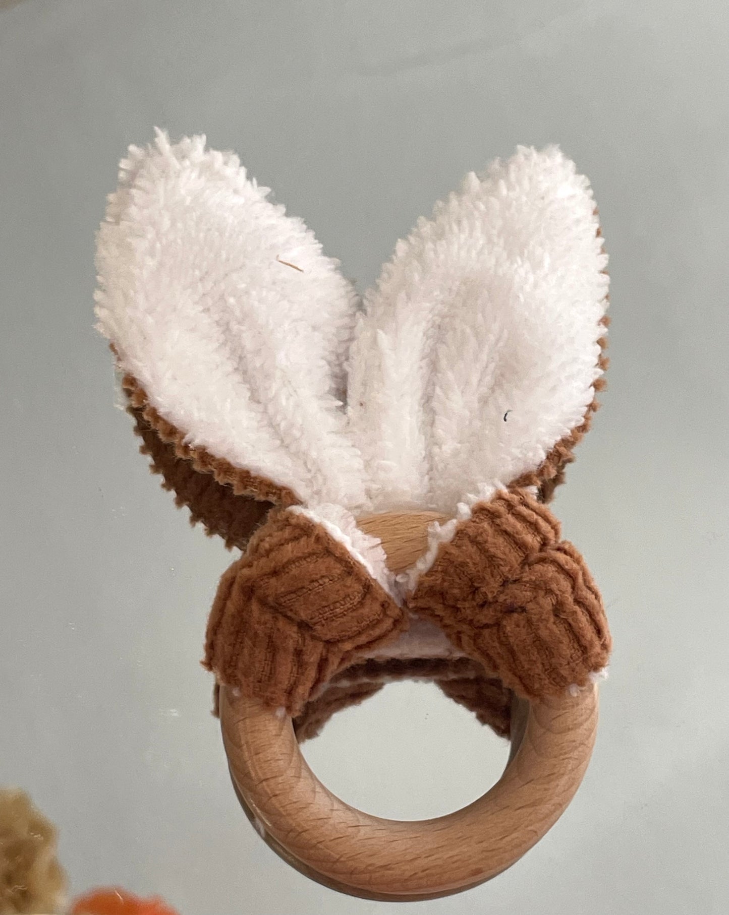 Anneau de dentition - Velours camel et Blanc
