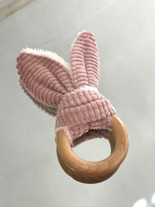 Anneau de dentition - Velours rose et Blanc