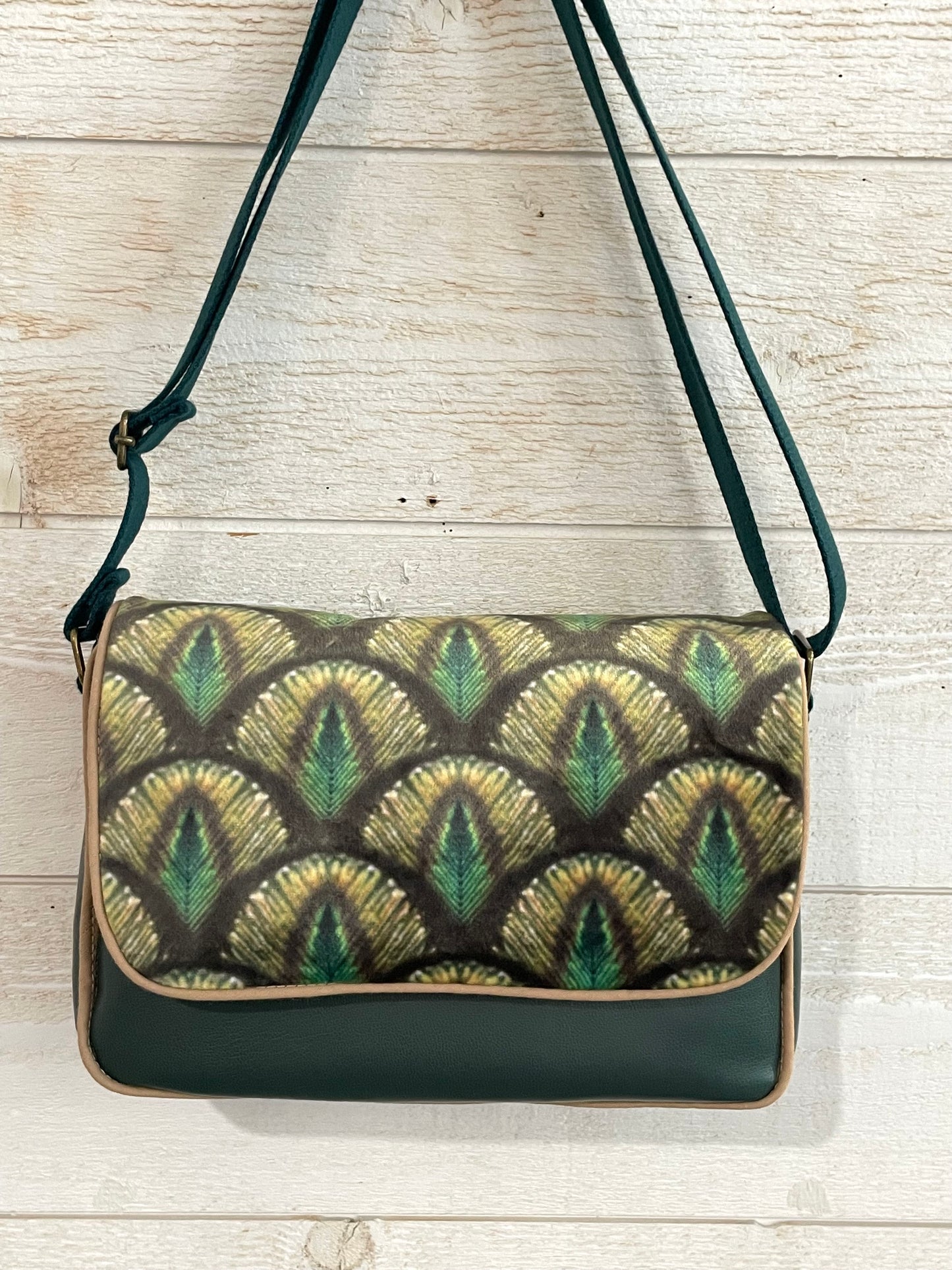 Sac à main en velours et similicuir - Paon vert