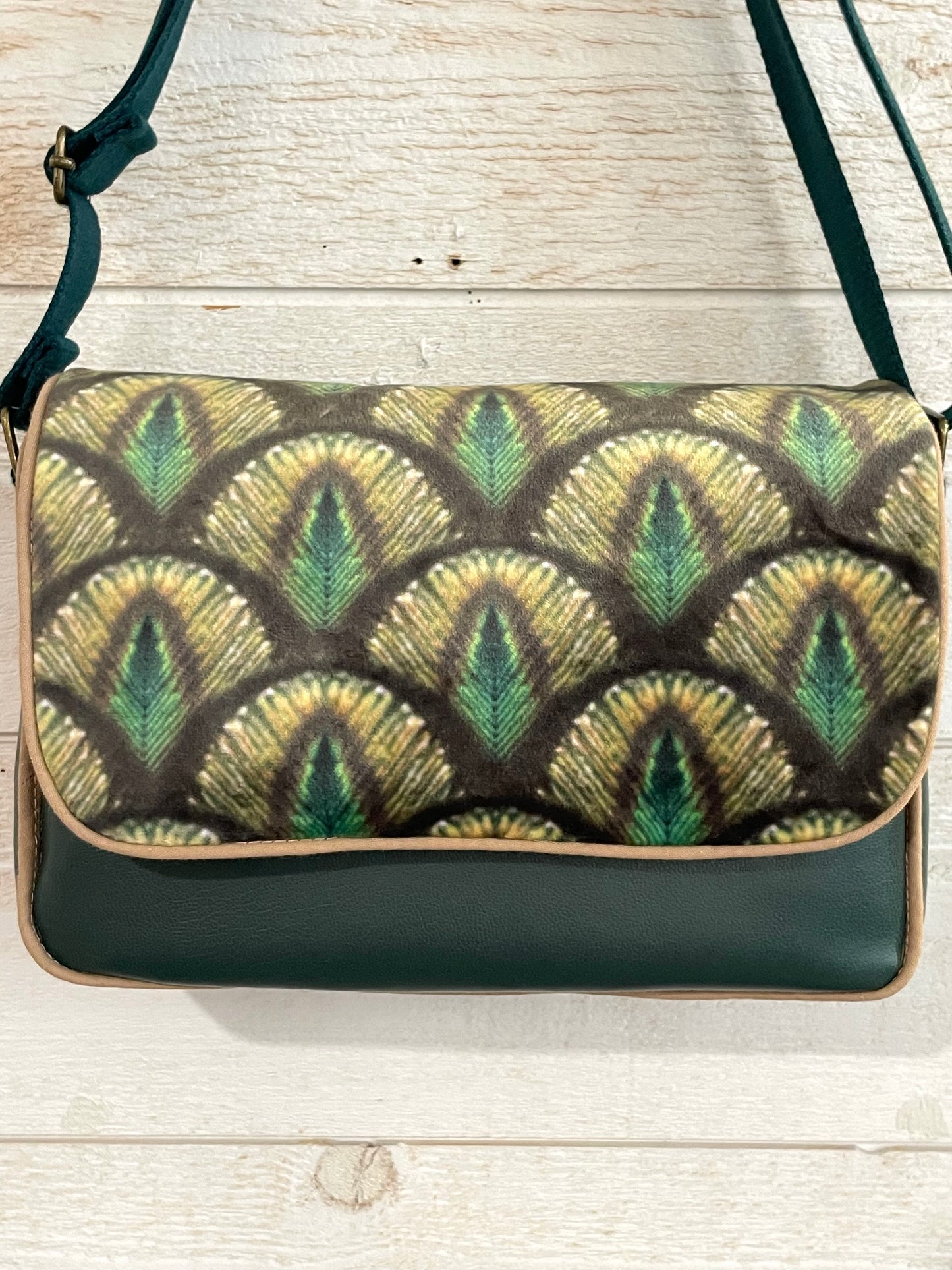 Sac à main en velours et similicuir - Paon vert