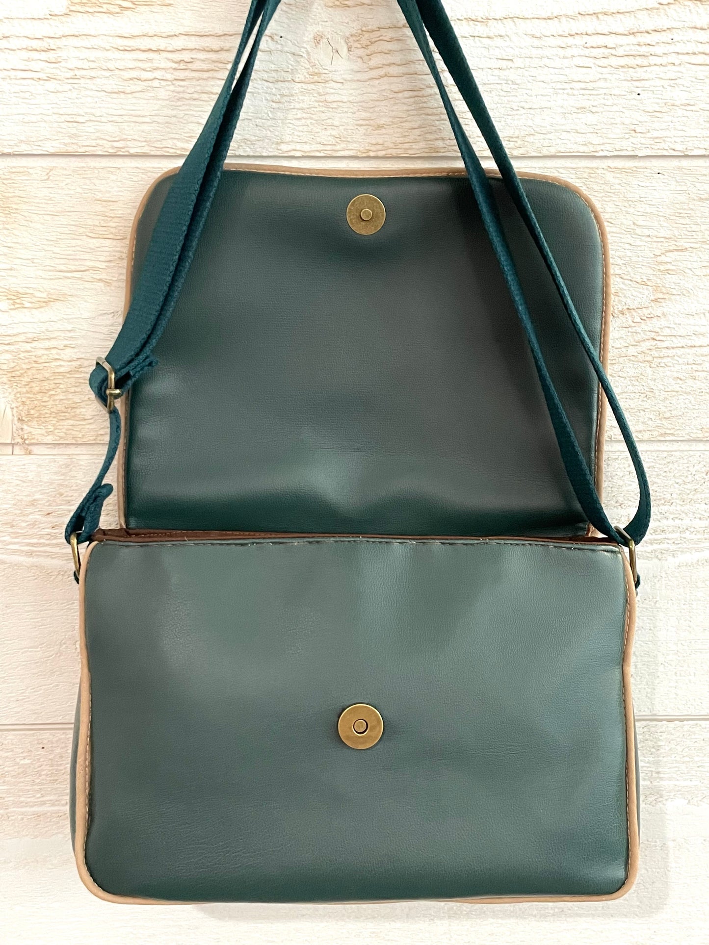 Sac à main en velours et similicuir - Paon vert