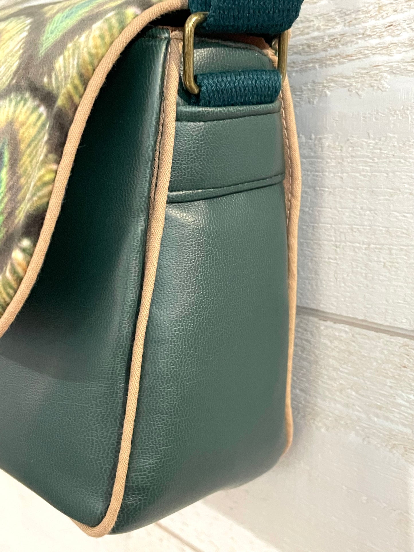 Sac à main en velours et similicuir - Paon vert
