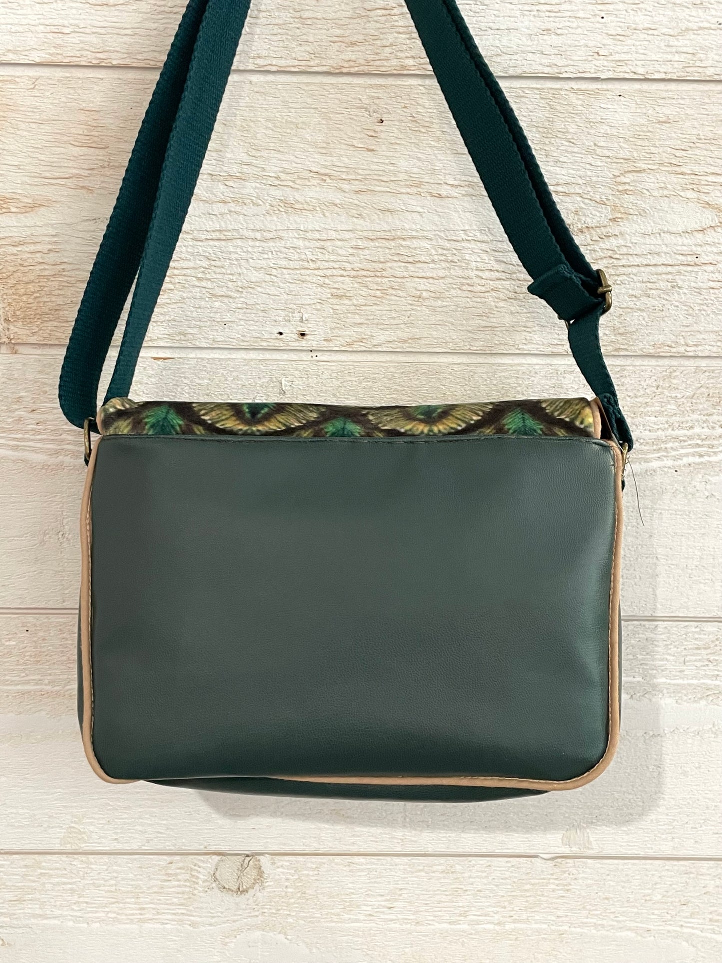 Sac à main en velours et similicuir - Paon vert