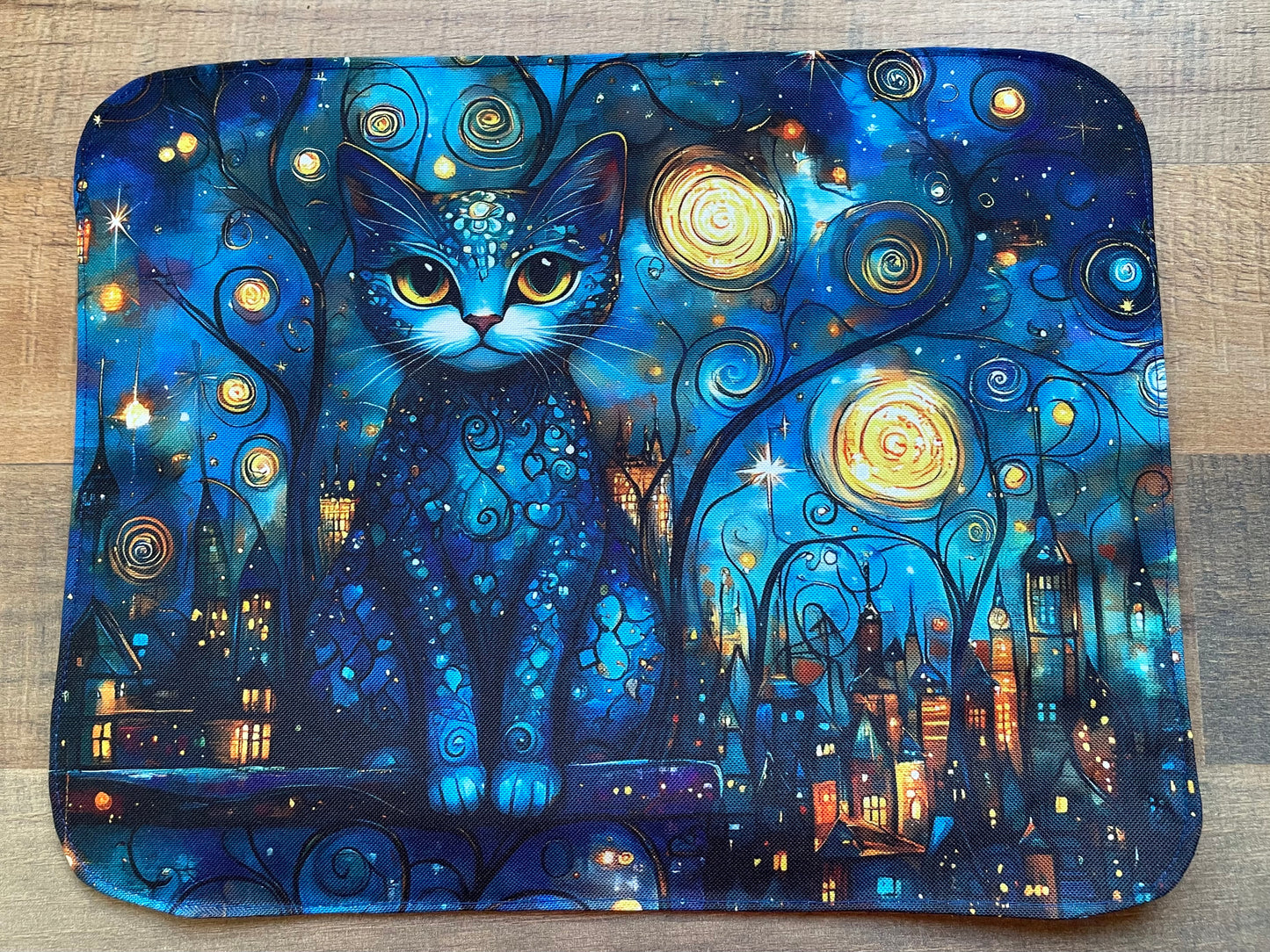 Set de table réversible - Chat et Chouette Nuit étoilée