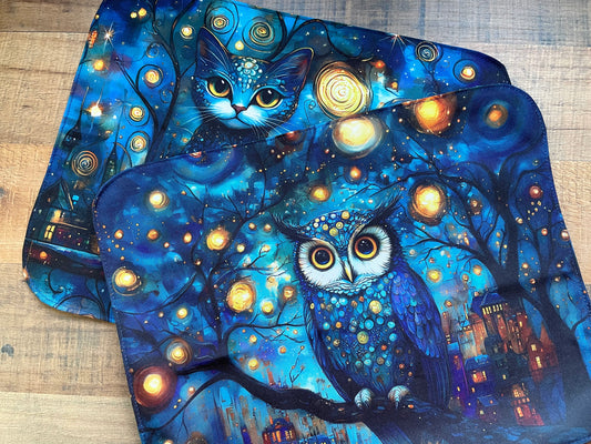 Set de table réversible - Chat et Chouette Nuit étoilée