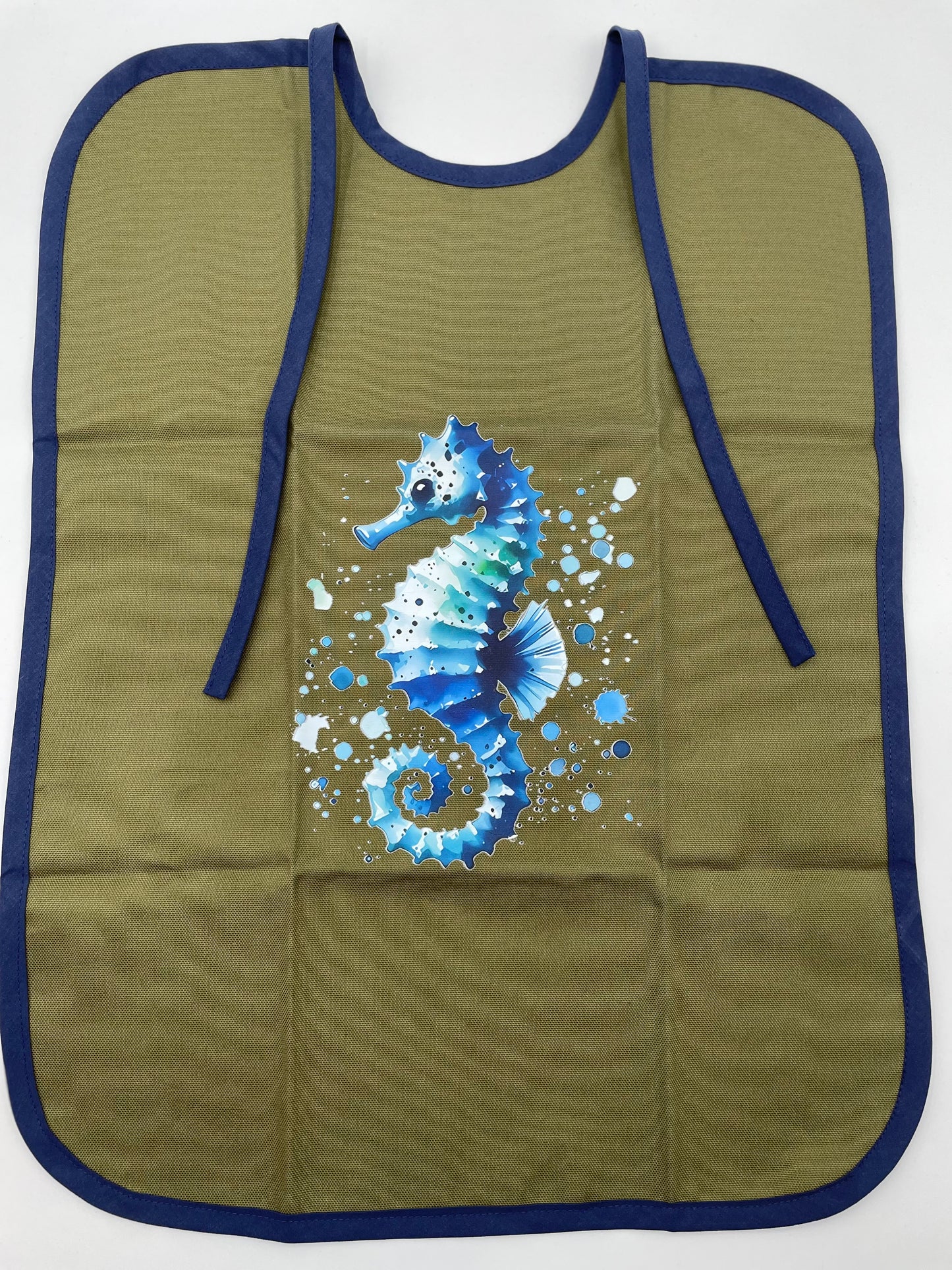 Serviette à crustacés - Hypocampe sur fond kaki, Biais marine