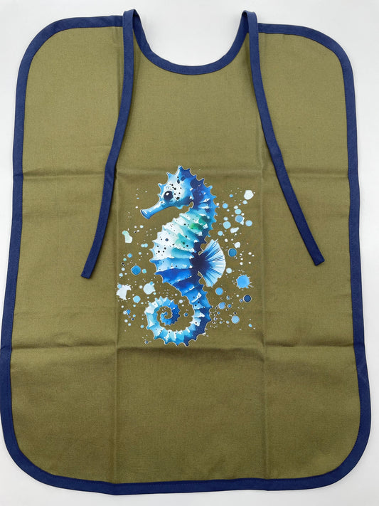Serviette à crustacés - Hypocampe sur fond kaki, Biais marine