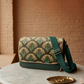 Sac à main en velours et similicuir - Paon vert